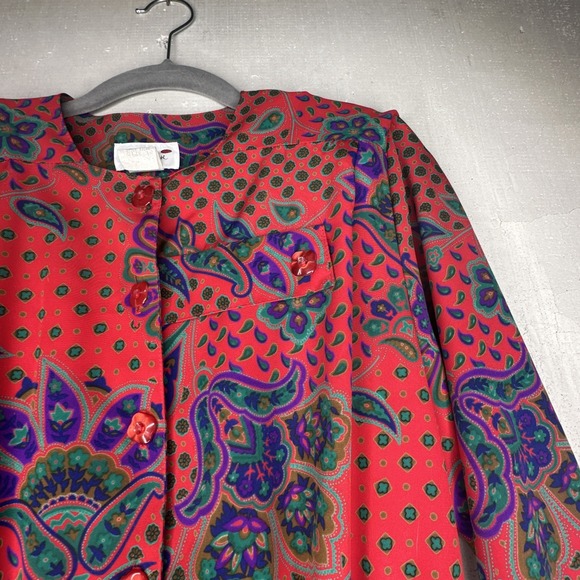 Vintage Serben Red Paisley Print Modest Long Sleeve Dress | Size: 12 - Picture 2 of 15